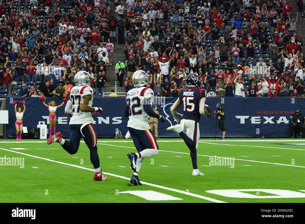 Houston, Texas, USA.October 10, 2021: Houston Texans wide receiver Chris  Moore (15) carries the ball during an NFL game between Houston and New  England on October 10, 2021 in Houston, Texas. The