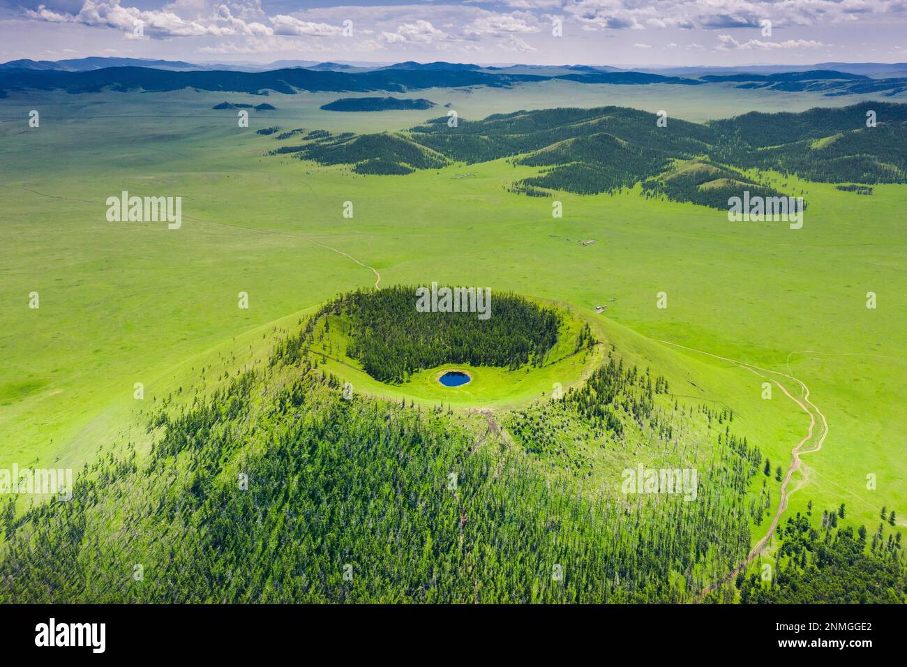 Old crater of the volcanic mountain Uran Togoo. Bulgan Province ...