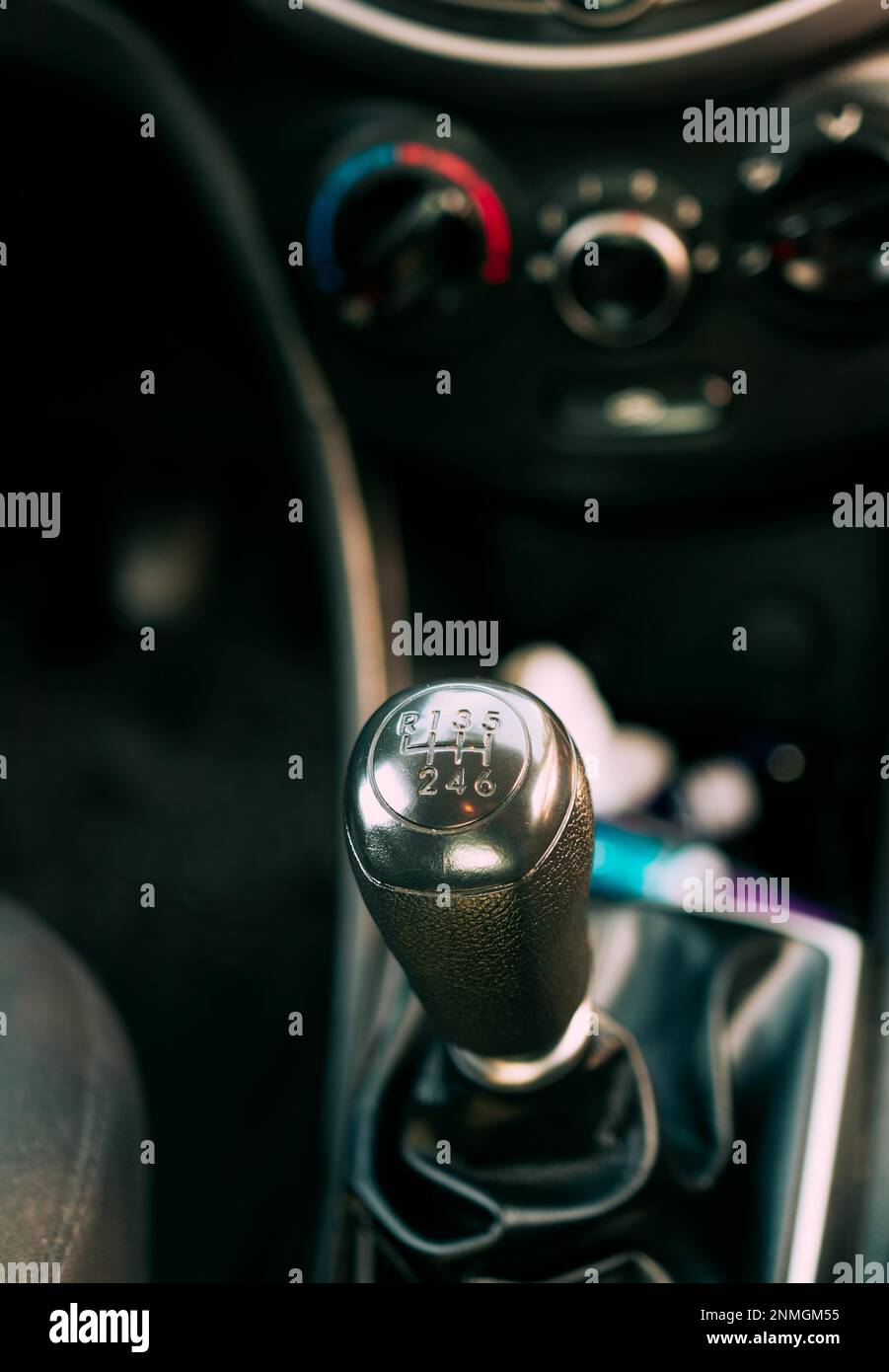 Closeup of a car gear stick manual transmission, Manual gear lever of