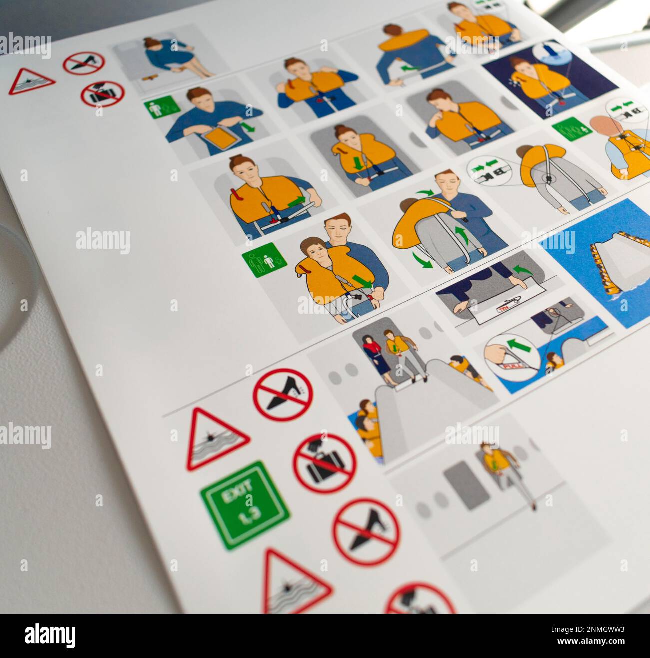 Boarding card with safety instructions in a Lufthansa A320 aircraft