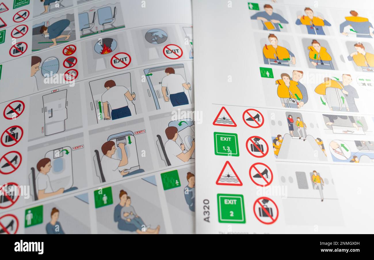 Boarding card with safety instructions in a Lufthansa A320 aircraft