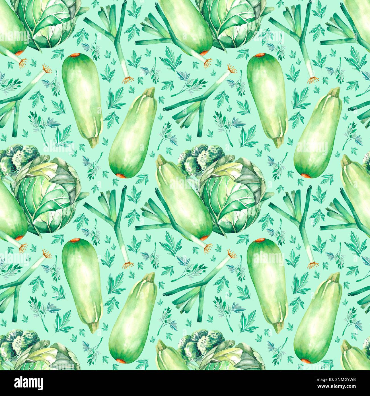 https://c8.alamy.com/comp/2NMGYWB/watercolor-green-pattern-of-vegetables-cabbage-cucumber-onion-zucchini-parsley-a-pattern-on-the-theme-of-vegetarianism-veganism-for-decorating-fa-2NMGYWB.jpg