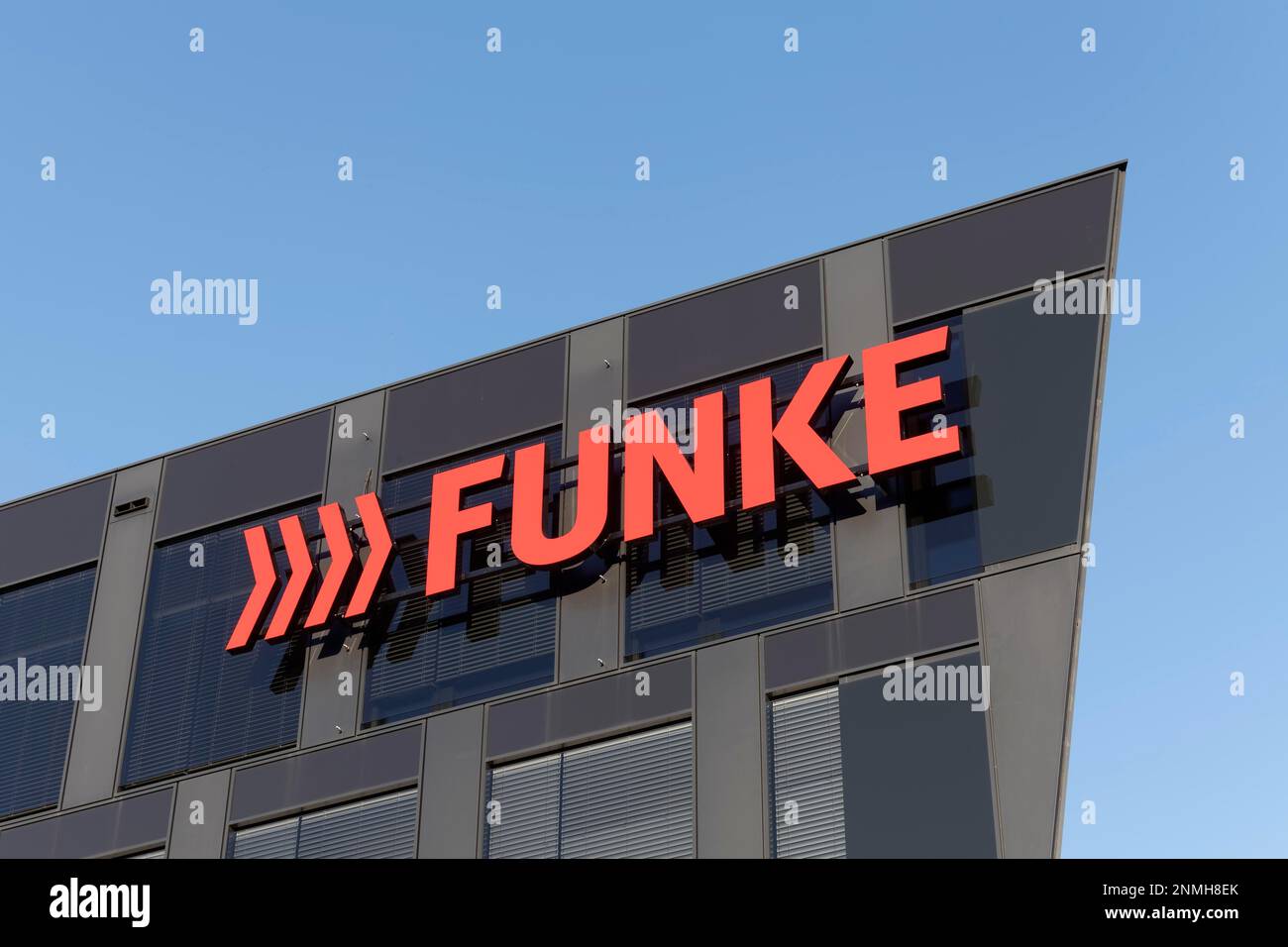 Funke Mediengruppe, logo at the company headquarters, Essen, Ruhr area ...
