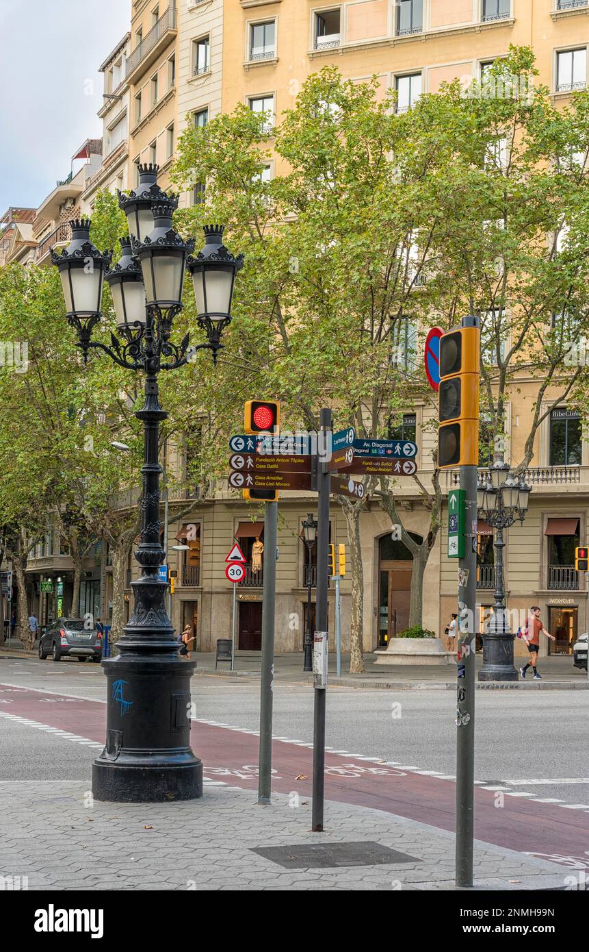 Decorative and ornate lantern, Passeig de Gracia, Barcelona, Catalonia, Spain Stock Photo