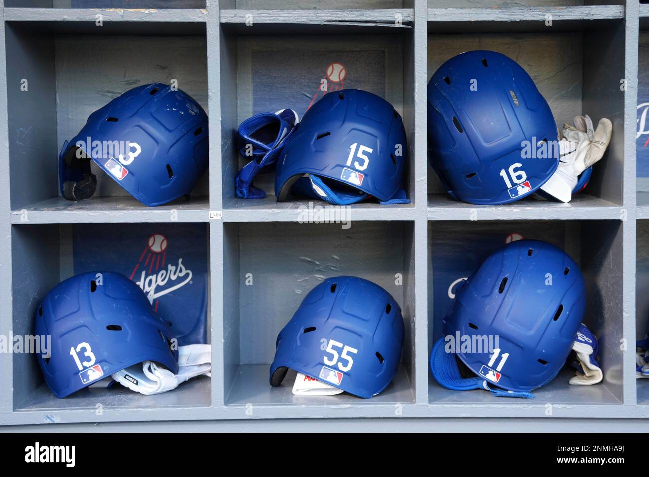 The Los Angels Dodgers batting helmets of ll3#2, catcher Austin