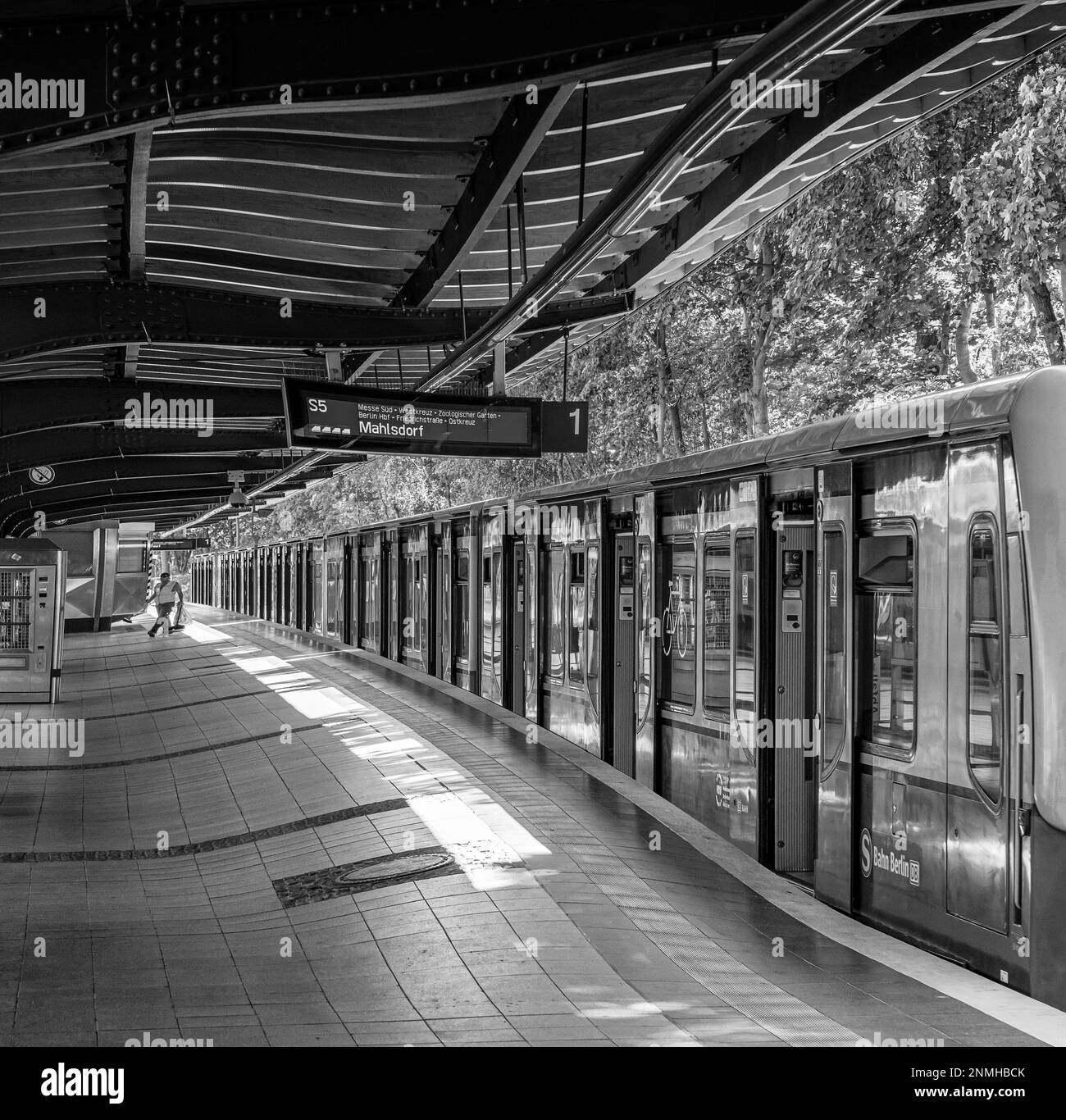 The S-Bahn at the Olympiastadion station, Berlin, Germany Stock Photo