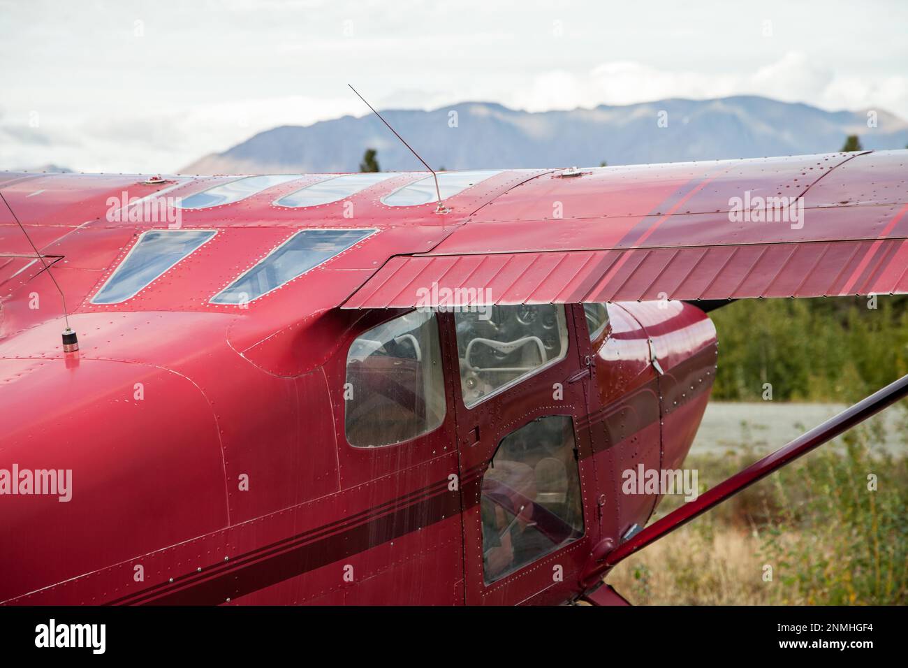 Small aircraft at the small airfield of Chitina in the Wrangell Mountains of Alaska Stock Photo