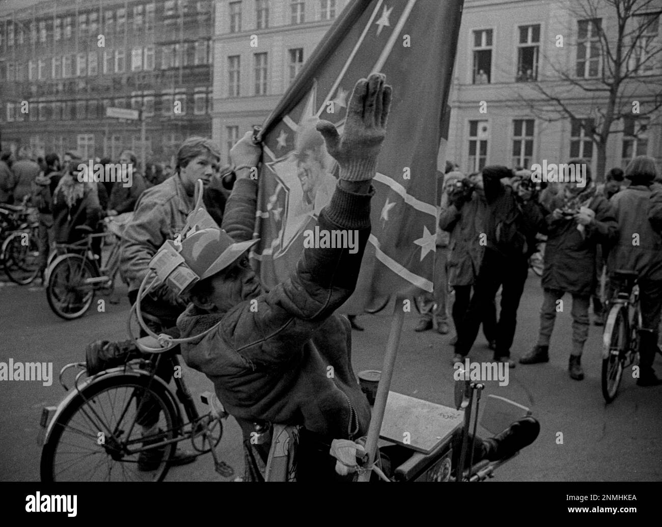 GDR, Berlin, 7.1.1990, 1st bicycle demonstration in East Berlin, jokers Stock Photo
