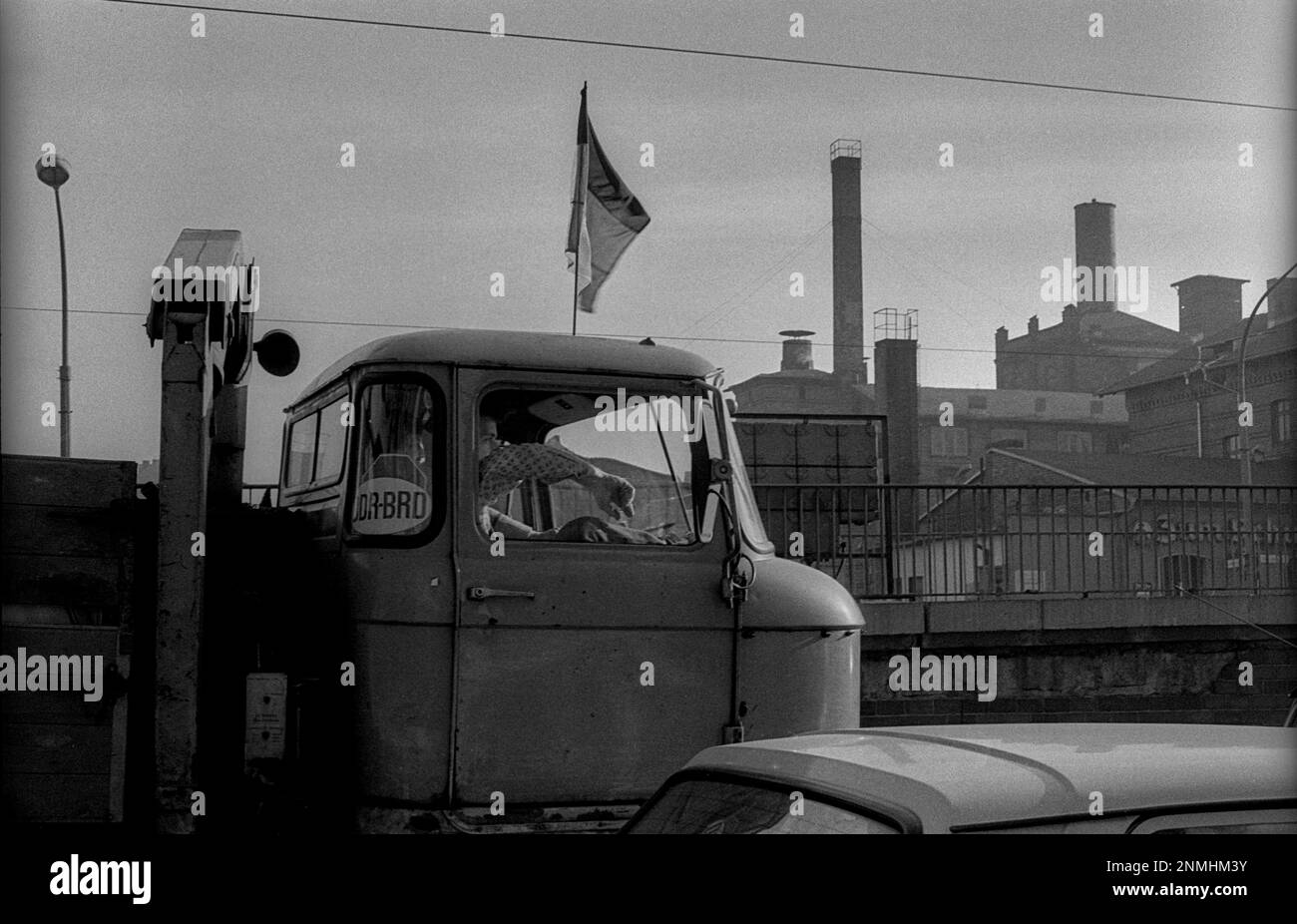GDR, Berlin, 5.2.1990, truck W50, German flag, GDR-BRD Stock Photo