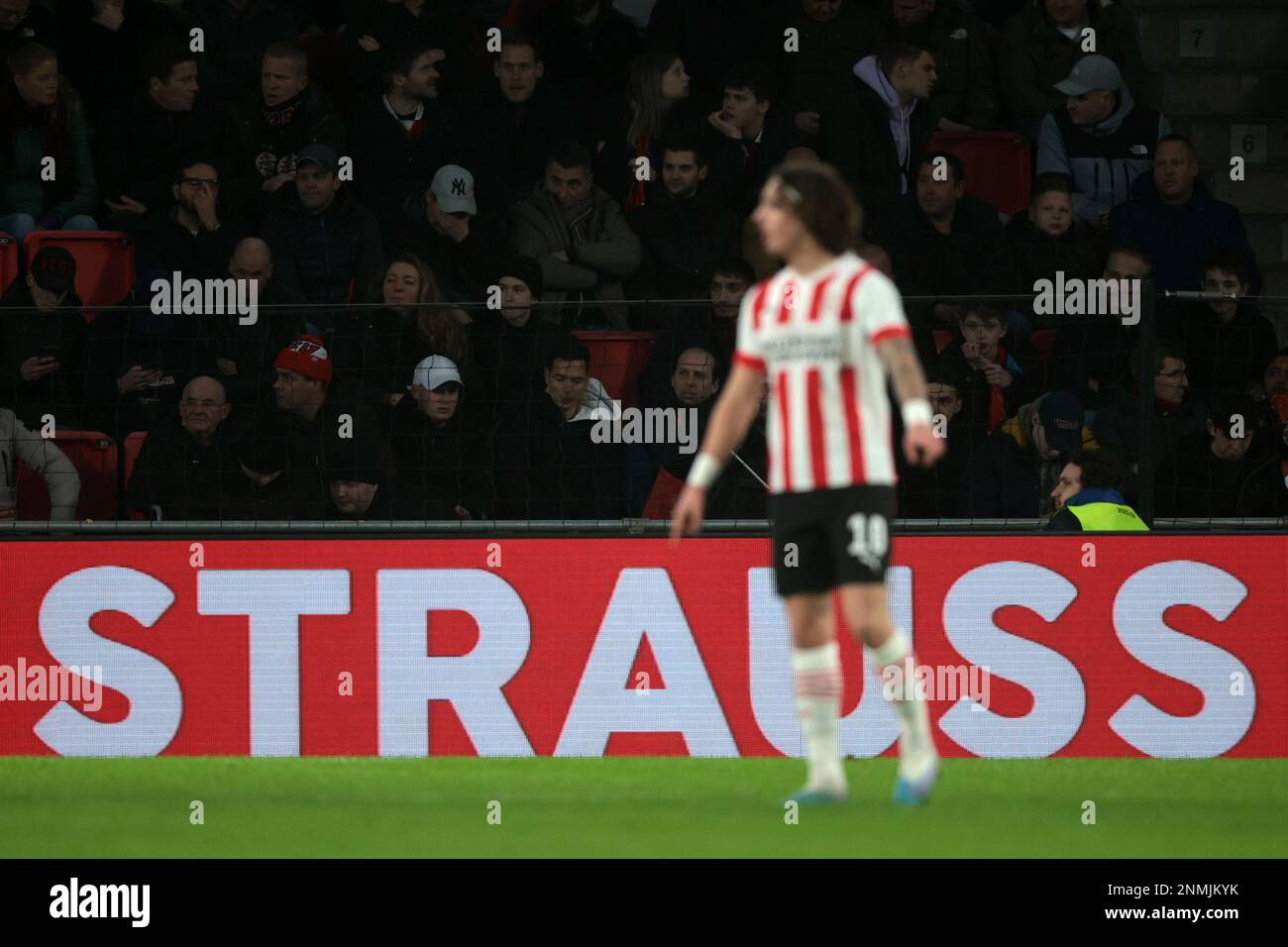 EINDHOVEN - Strauss billboard during the UEFA Europa league play-off match between PSV Eindhoven and Sevilla FC at Phillips stadium on February 23, 2023 in Eindhoven, Netherlands. AP | Dutch Height | Jeroen Putmans Stock Photo