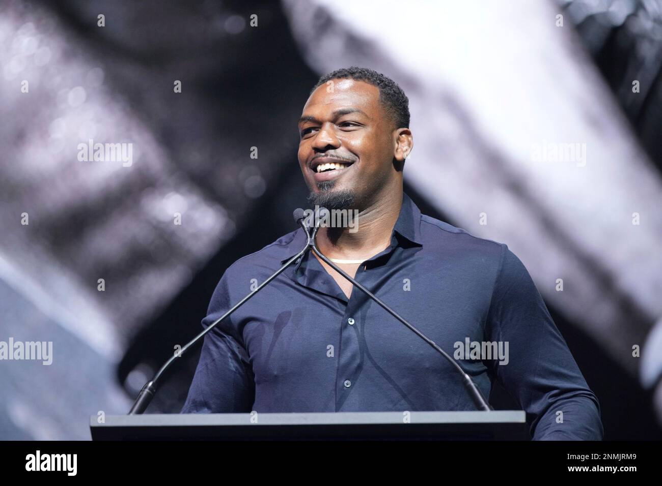 LAS VEGAS, NV - SEPTEMBER 23: Jon Jones expresses his gratitude as he ...