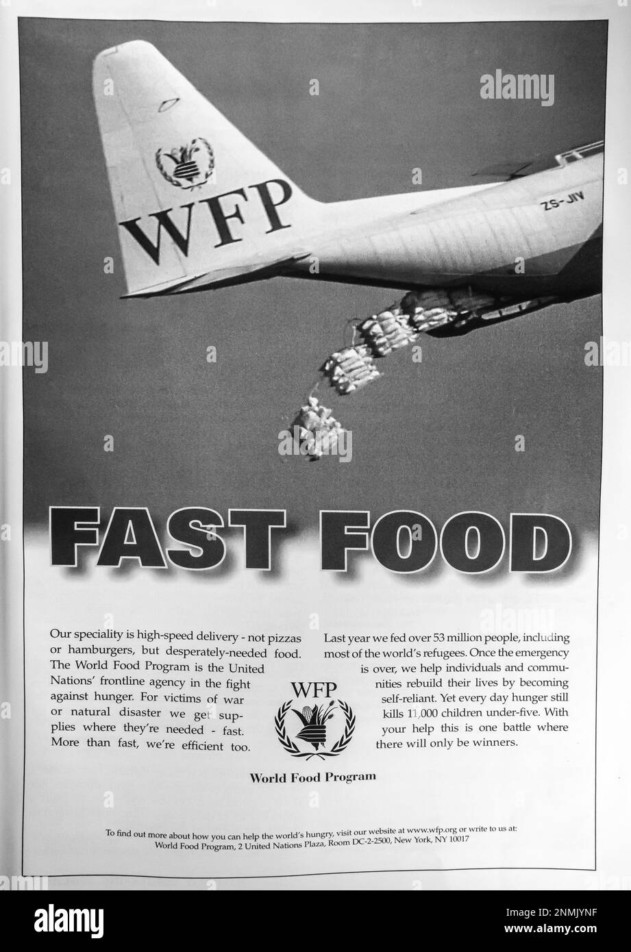 WFP World food program advert in a Natgeo magazine, June 2000 Stock Photo