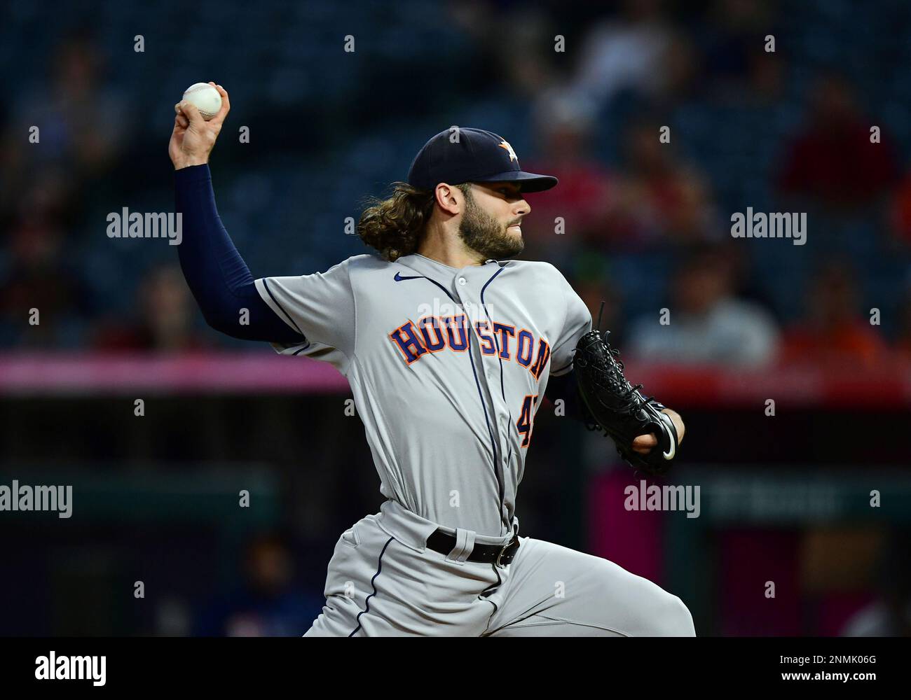 ANAHEIM, CA - SEPTEMBER 23: Houston Astros pitcher Lance McCullers Jr. (43)  pitching during a game against the Los Angels Angels played on September  23, 2021 at Angel Stadium in Anaheim, CA. (