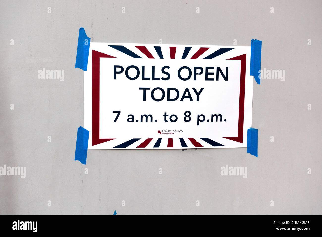Information sign about voting hours at the polling place St Paul Minnesota MN USA Stock Photo