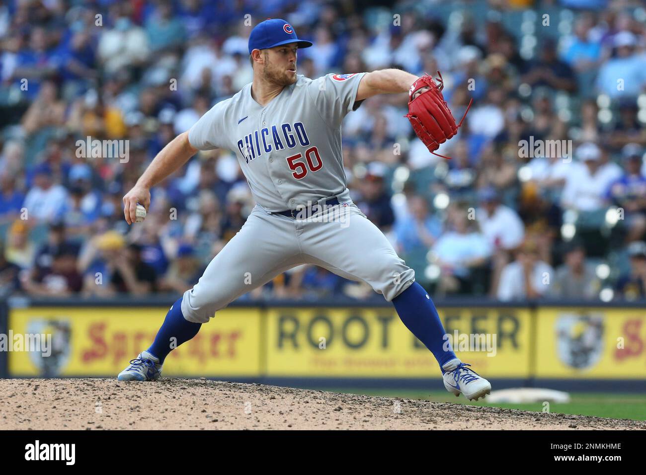 Chicago Cubs first baseman Alfonso Rivas warms up during the ninth inning  of a baseball game against the Arizona Diamondbacks Friday, May 13, 2022,  in Phoenix. The Diamondbacks won 4-3. (AP Photo/Ross