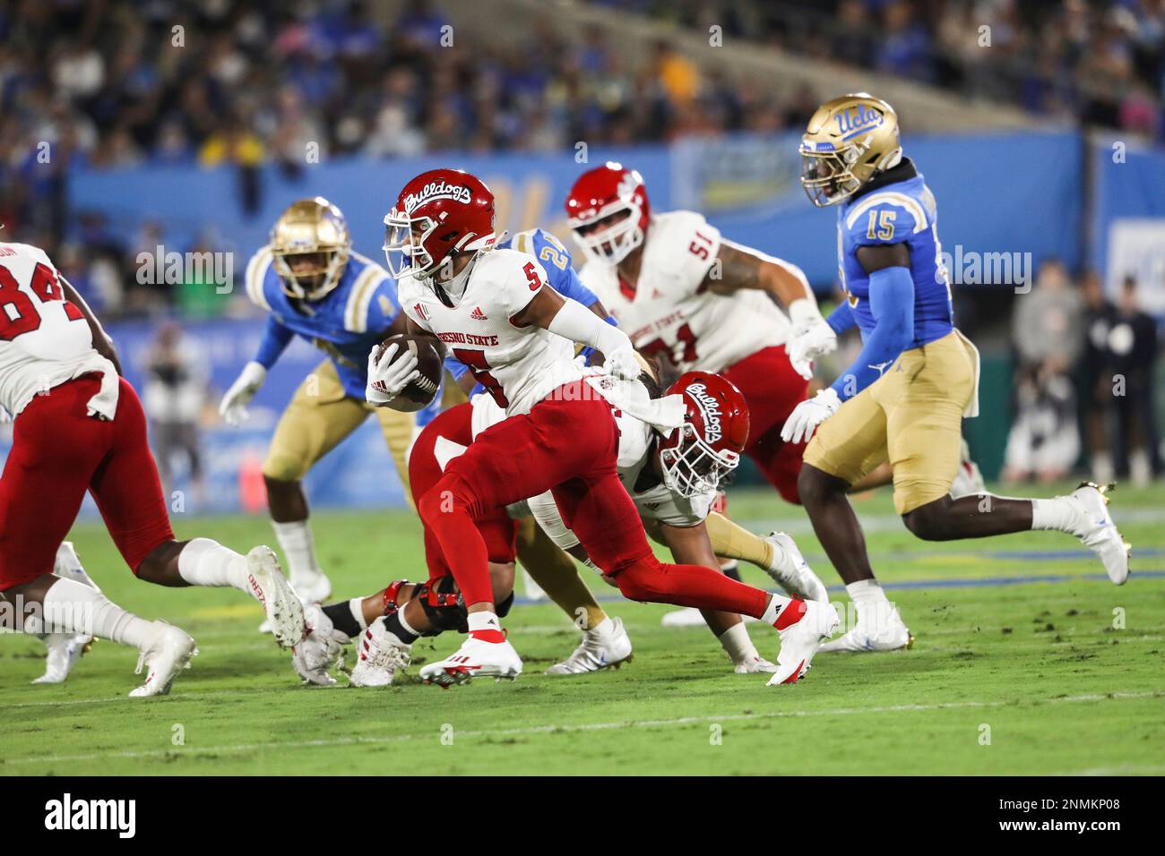 Fresno State wide receiver Jalen Cropper runs for yardage against UTEP  during the first half of the New Mexico Bowl NCAA college football game  Saturday, Dec. 18, 2021, in Albuquerque, N.M. (AP