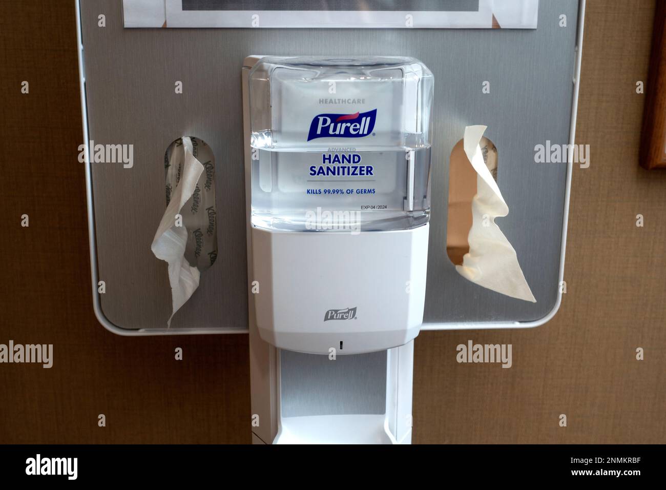 Purell hand sanitizer station located in an Allina Clinic during the Covid Pandemic. St Paul Minnesota MN USA Stock Photo