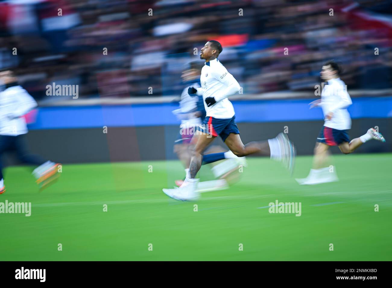 Presnel Kimpembe during the public training of the Paris Saint-Germain (PSG) football team on February 24, 2023 at the Parc des Princes stadium in Paris, France. Photo by Victor Joly/ABACAPRESS.COM Stock Photo