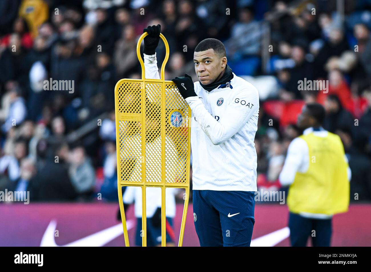 Kylian Mbappe during the public training of the Paris Saint-Germain (PSG) football team on February 24, 2023 at the Parc des Princes stadium in Paris, France. Photo by Victor Joly/ABACAPRESS.COM Stock Photo