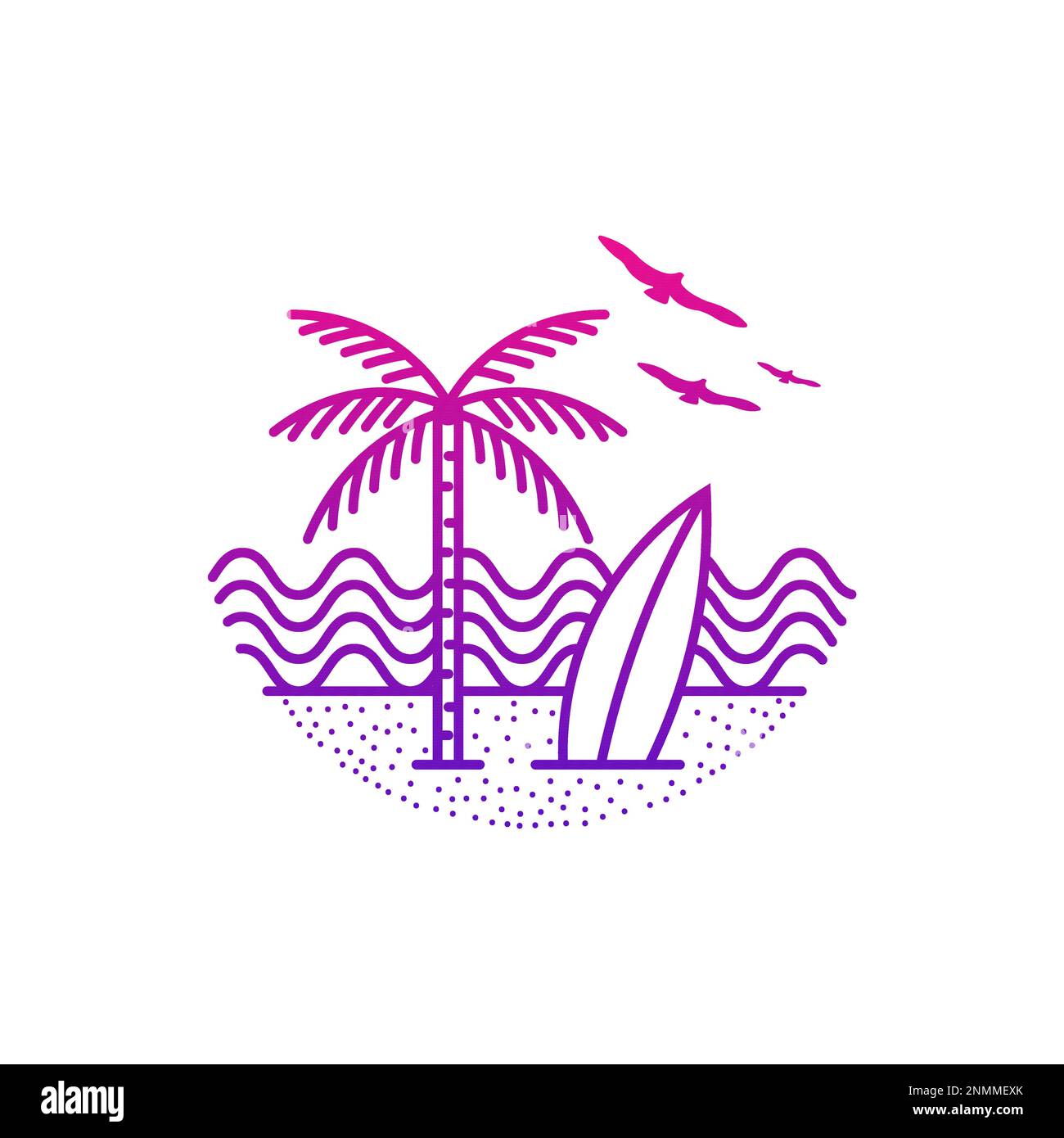 Ocean and beach panoramic landscape artwork design. Editable, resizable ...
