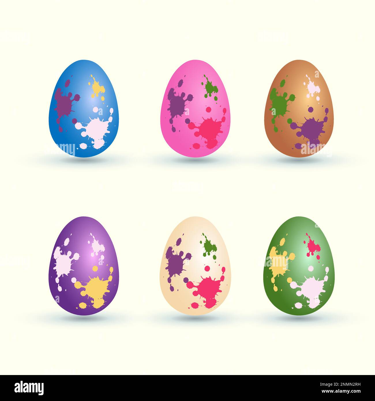 Colored easter eggs collection with diffrent paints, religion holiday and egghunting Stock Vector
