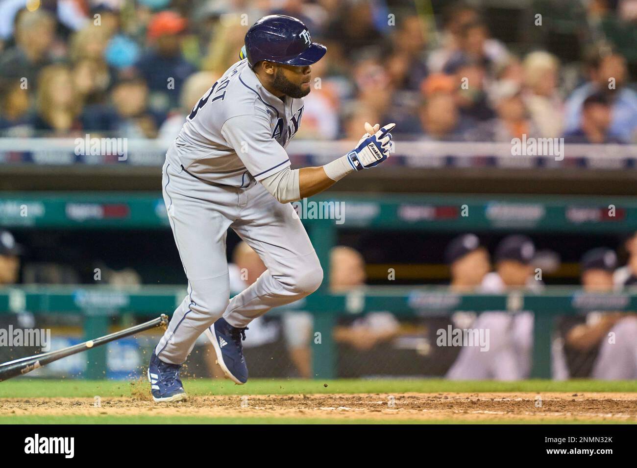 St. Petersburg, FL. USA; Boston Red Sox right fielder Hunter Renfroe (10)  disappointed after hitting a pop fly foul and caught by Tampa Bay Rays catc  Stock Photo - Alamy