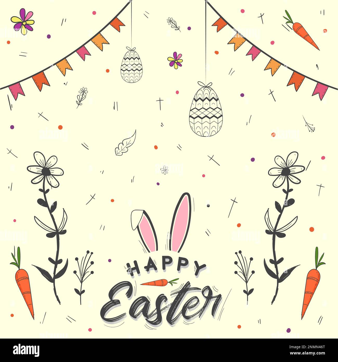 hand drawn easter background with easter egg and floral Stock Vector