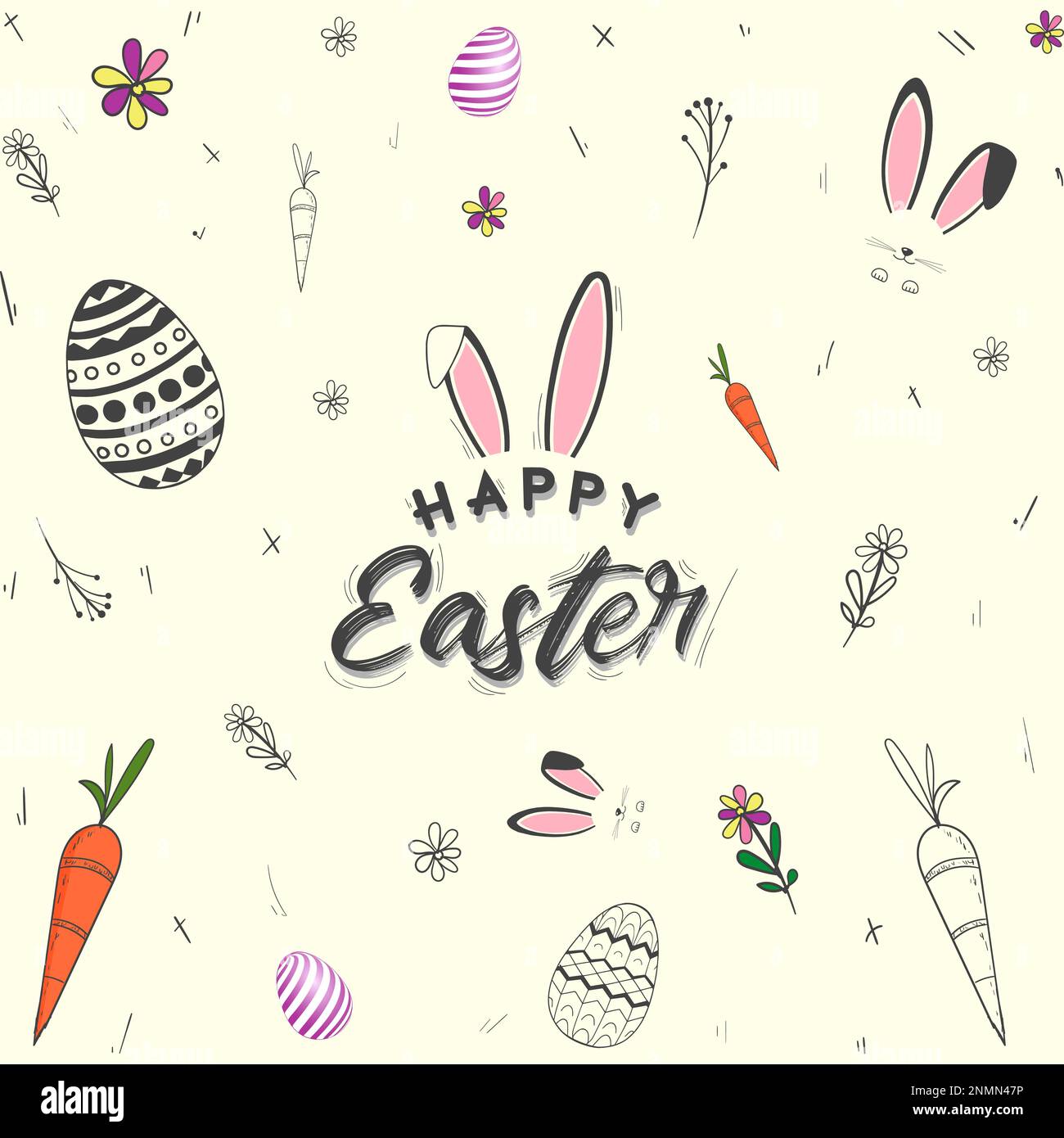 hand drawn easter background with easter egg and floral Stock Vector