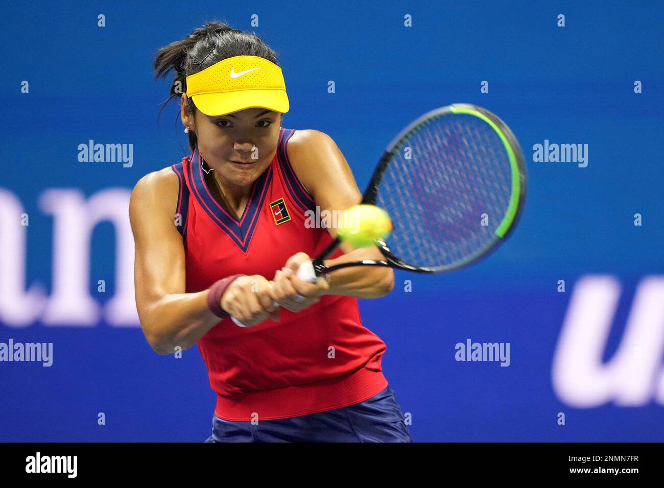 Emma Raducanu Hits A Backhand During A Women's Singles Semifinal Match ...