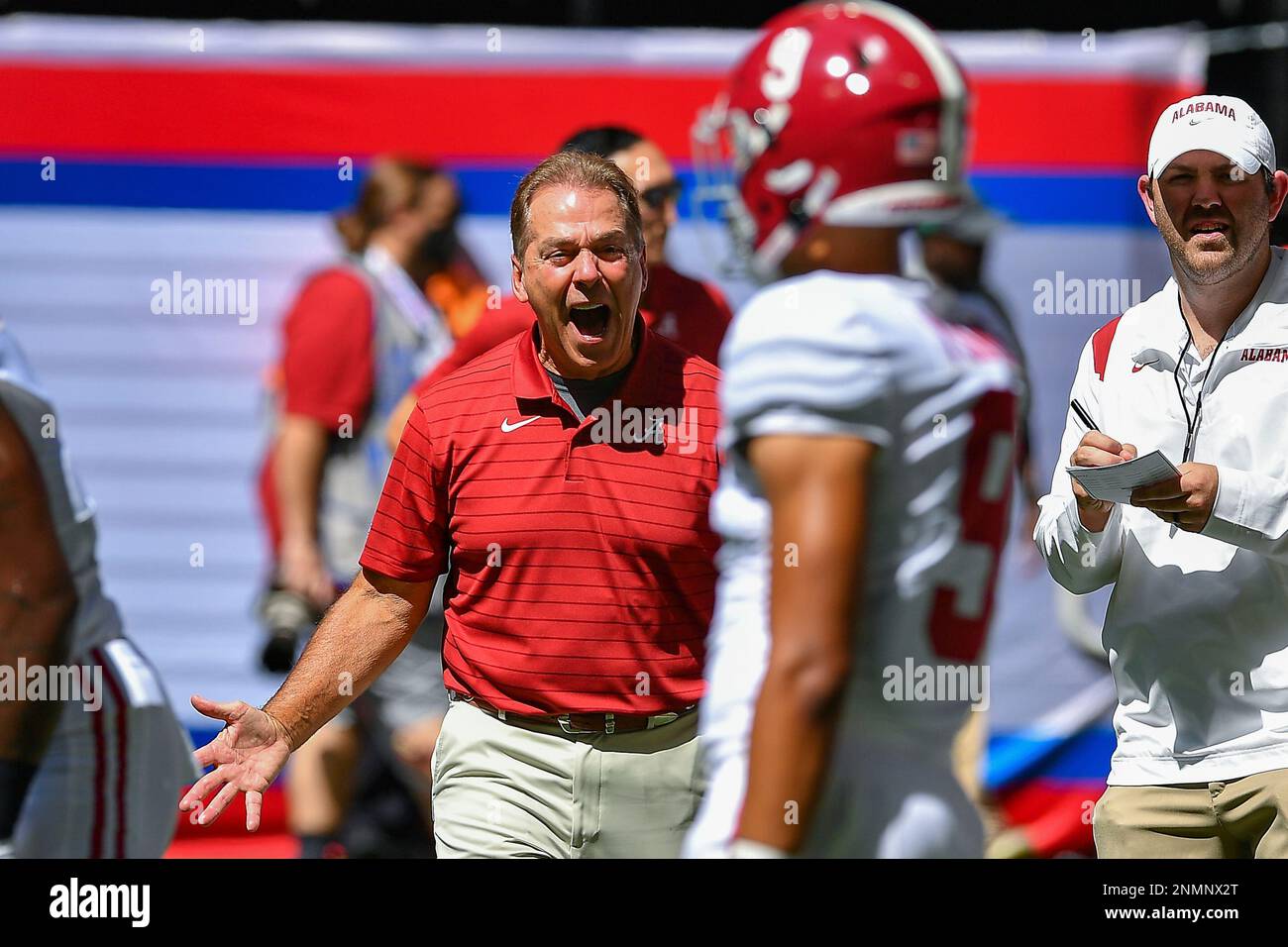 ATLANTA, GA SEPTEMBER 04 Alabama head coach Nick Saban reacts prior to the start of the Chick