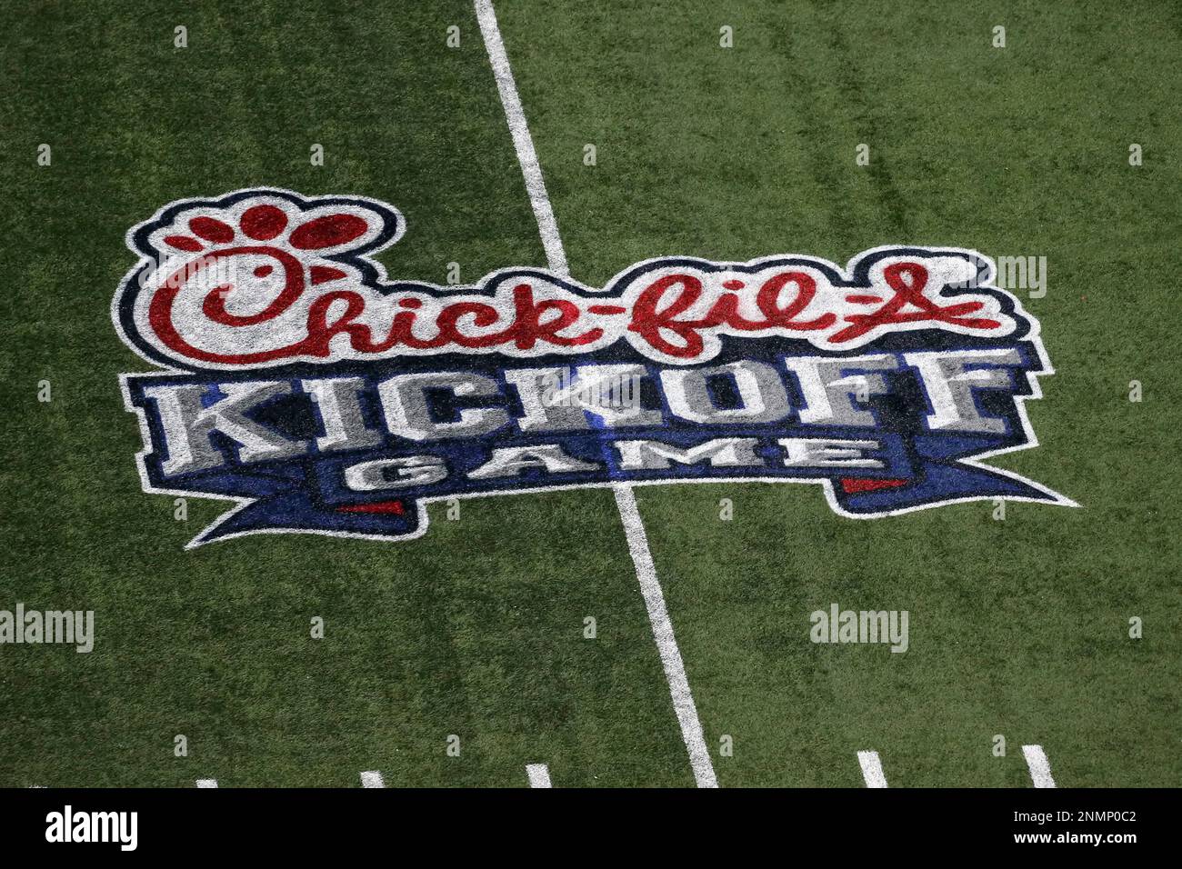 ATLANTA, GA SEPTEMBER 04 A general view of the game logo is painted on the field for the