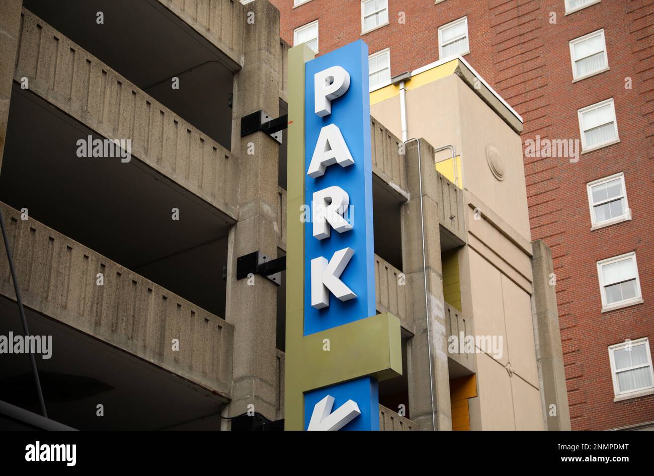 Sign Parking garage road sign in public blue urban city Stock Photo Alamy