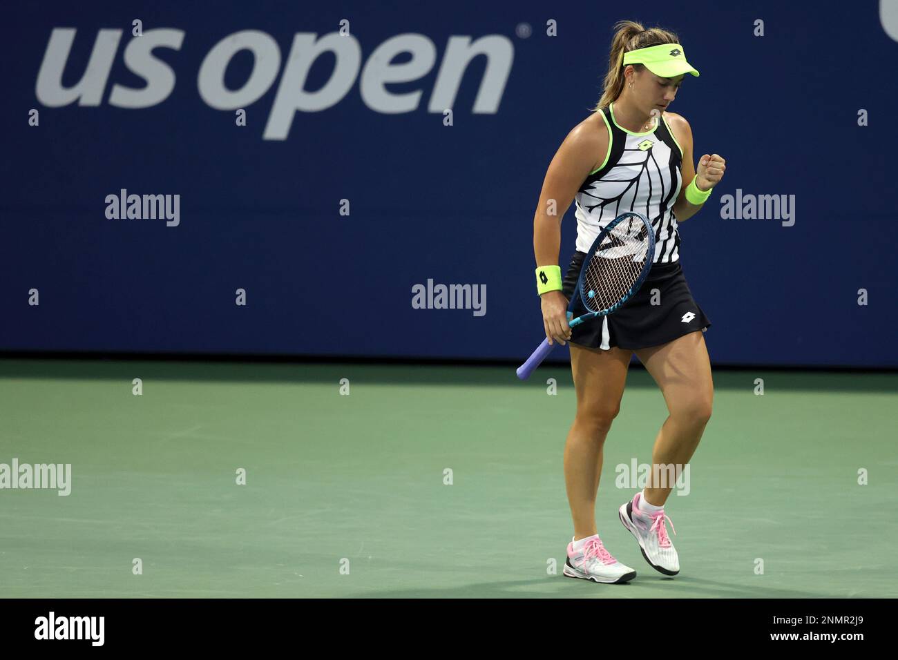 Danka Kovinic reacts during a Womens Singles match at the 2021 US Open, Tuesday, Aug
