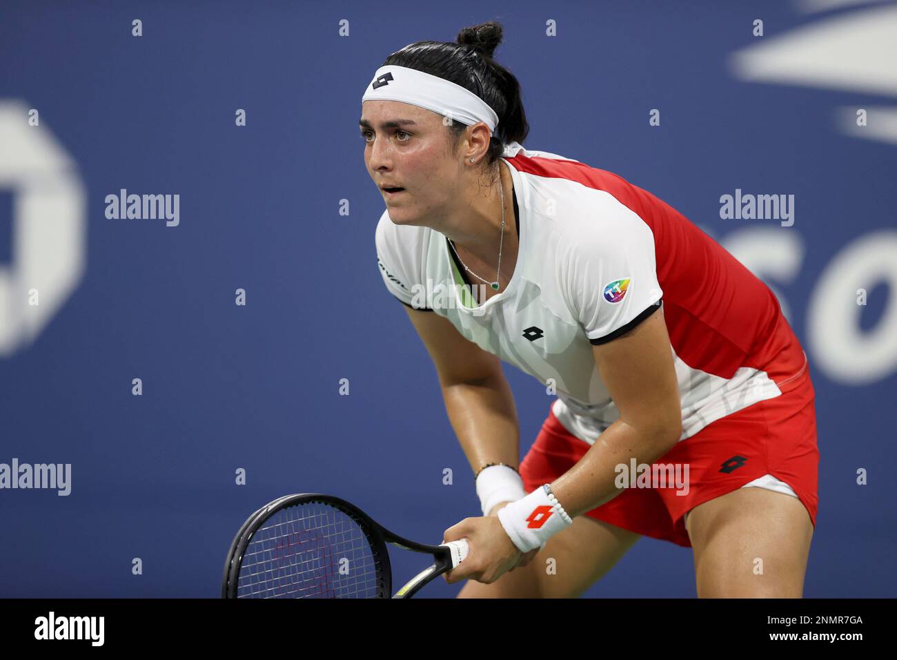 Ons Jabeur waits for the serve from Alizé during a Women's