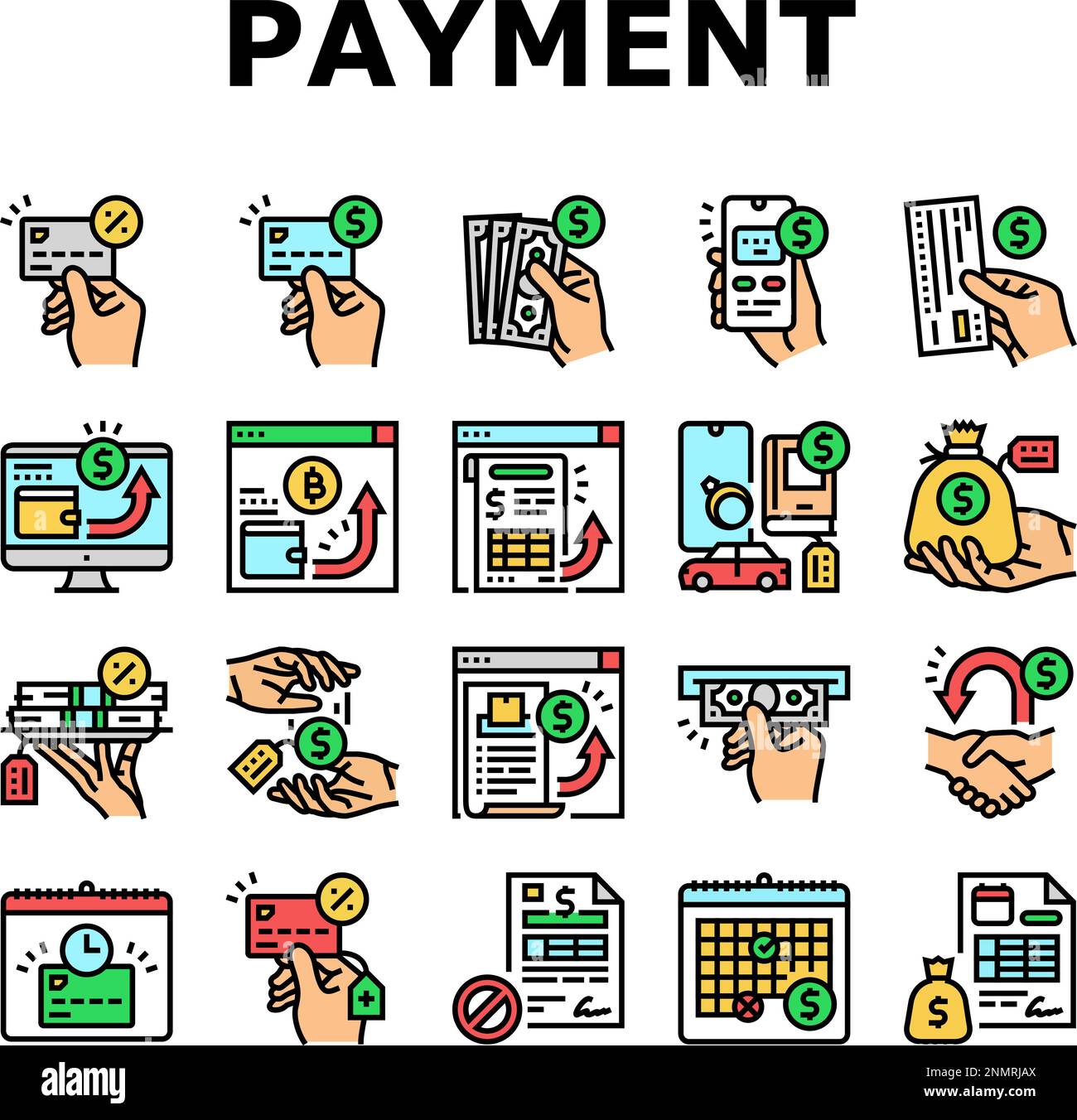 payment bank money finance card icons set vector Stock Vector Image