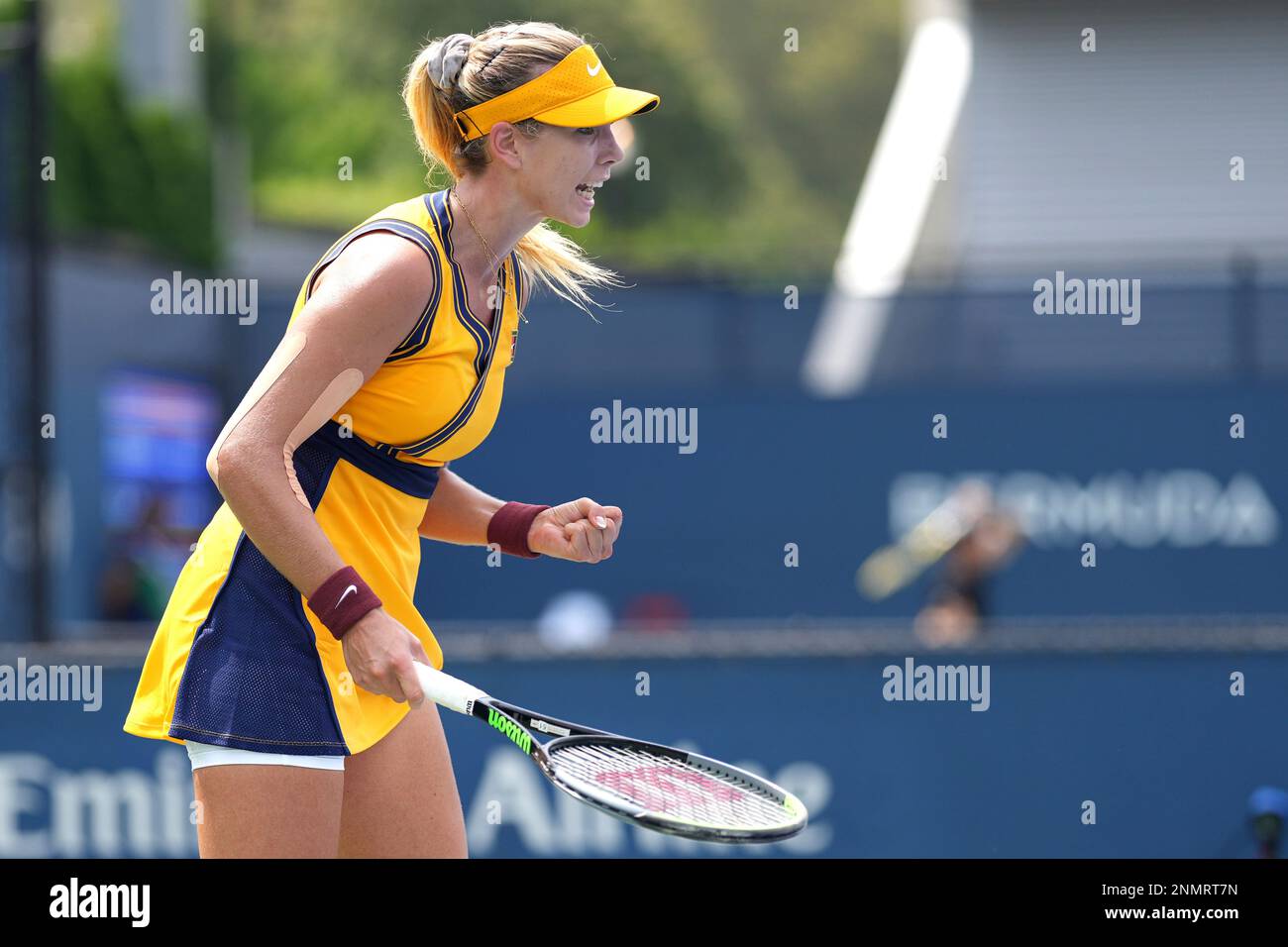Katie Boulter reacts during a qualifying match at the 2021 US Open