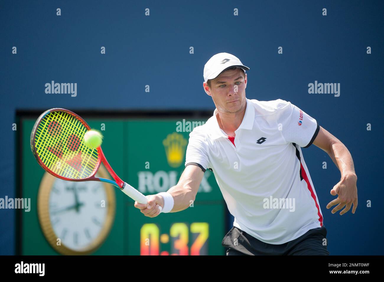 Kamil Majchrzak in action during a qualifying match at the 2021 US Open, Thursday, Aug