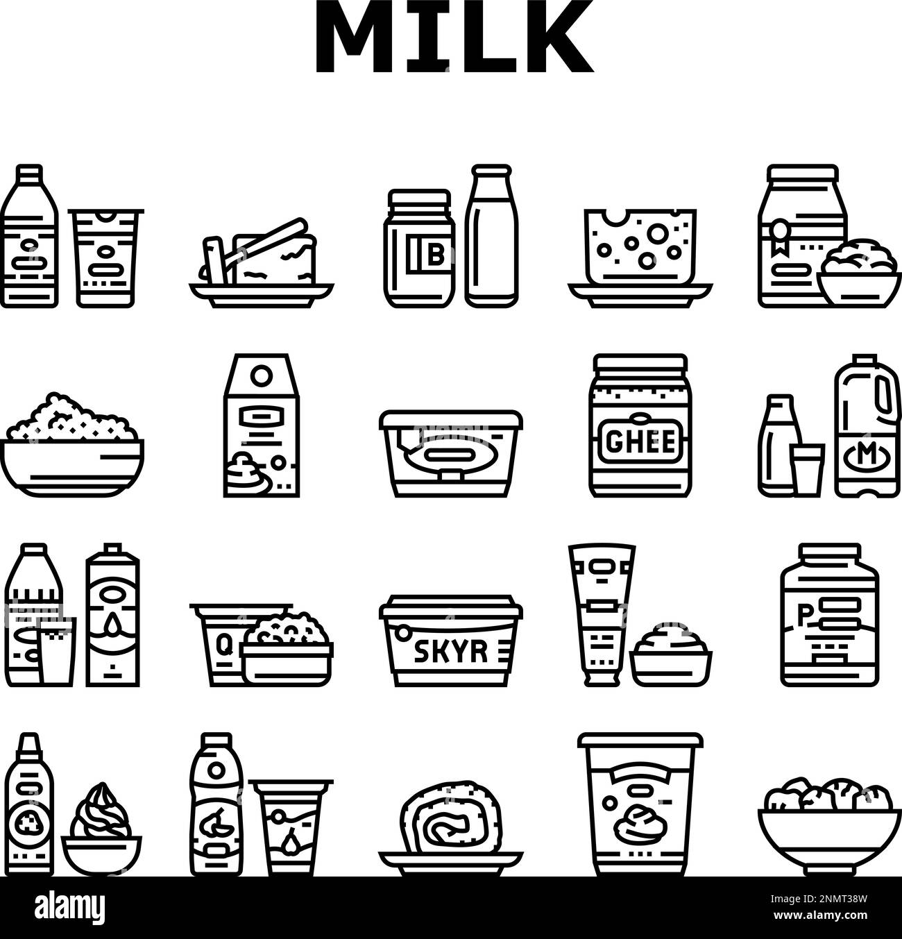 milk product dairy drink fresh icons set vector Stock Vector Image