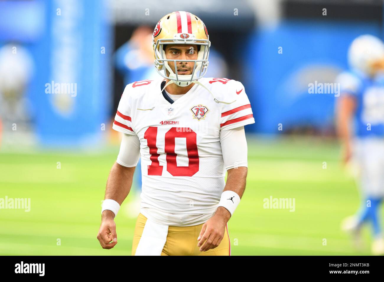 INGLEWOOD, CA - AUGUST 22: San Francisco 49ers quarterback Jimmy Garoppolo  (10) looks on during the NFL preseason game between the San Francisco 49ers  and the Los Angeles Chargers on August 22,