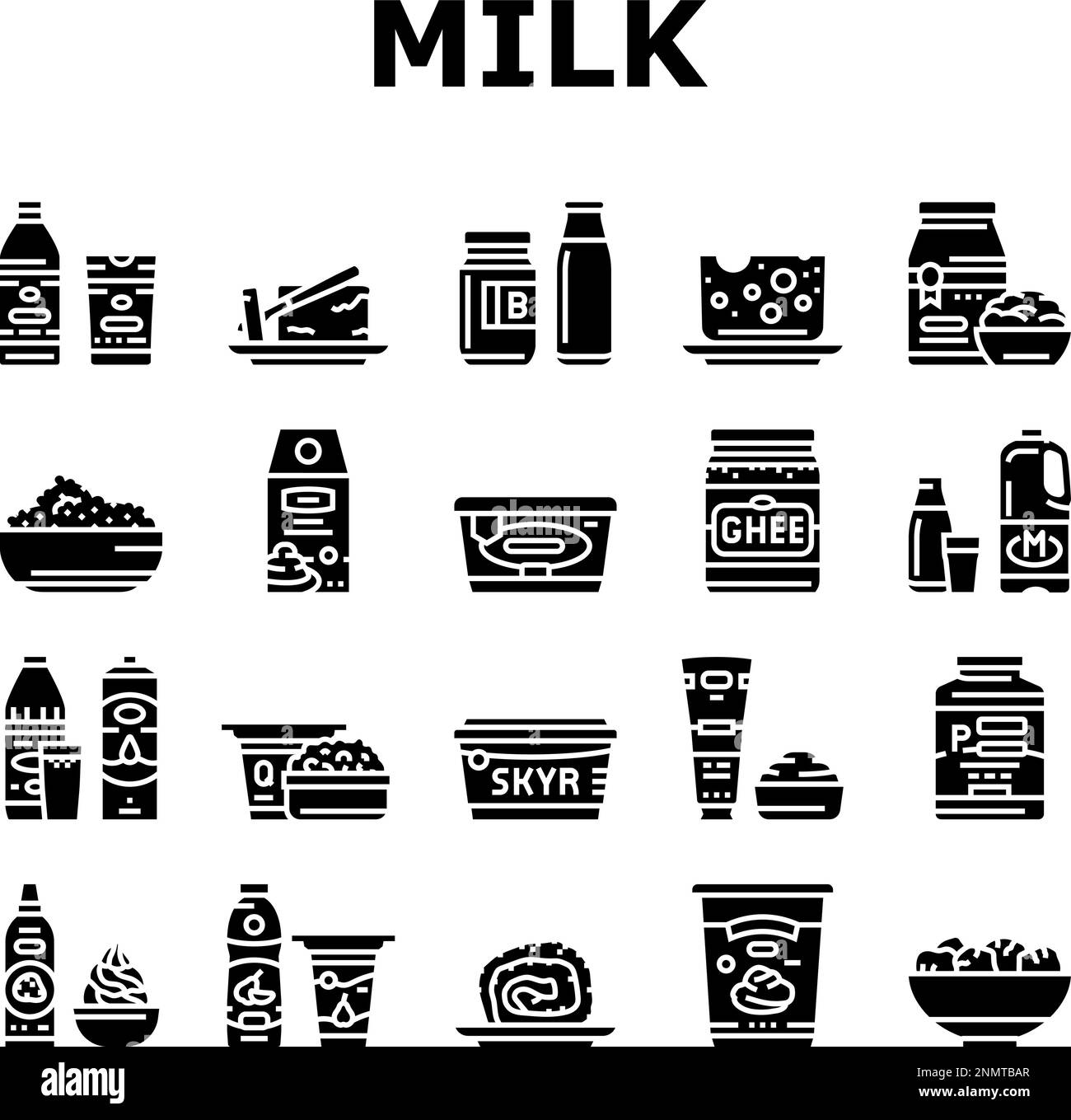 milk product dairy drink fresh icons set vector Stock Vector Image