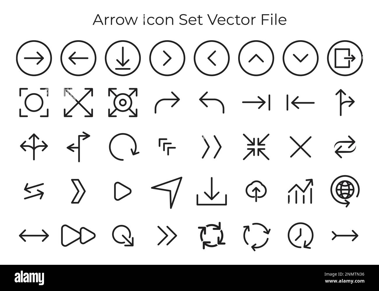 arrow icon vector set with black and white color, left arrow, right arrow, up arrow, down, curved Stock Vector