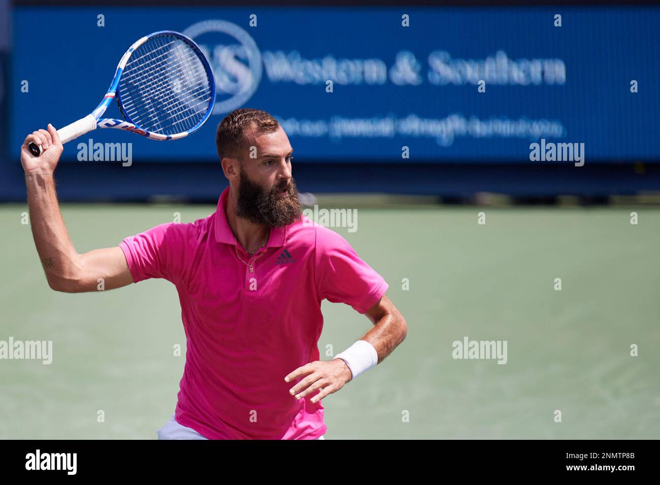 CINCINNATI, OH - AUGUST 20: Benoit Paire of France lines up a slice  forehand during the quarter final match on day 5 of the Western & Southern  Open at the Lindner Family