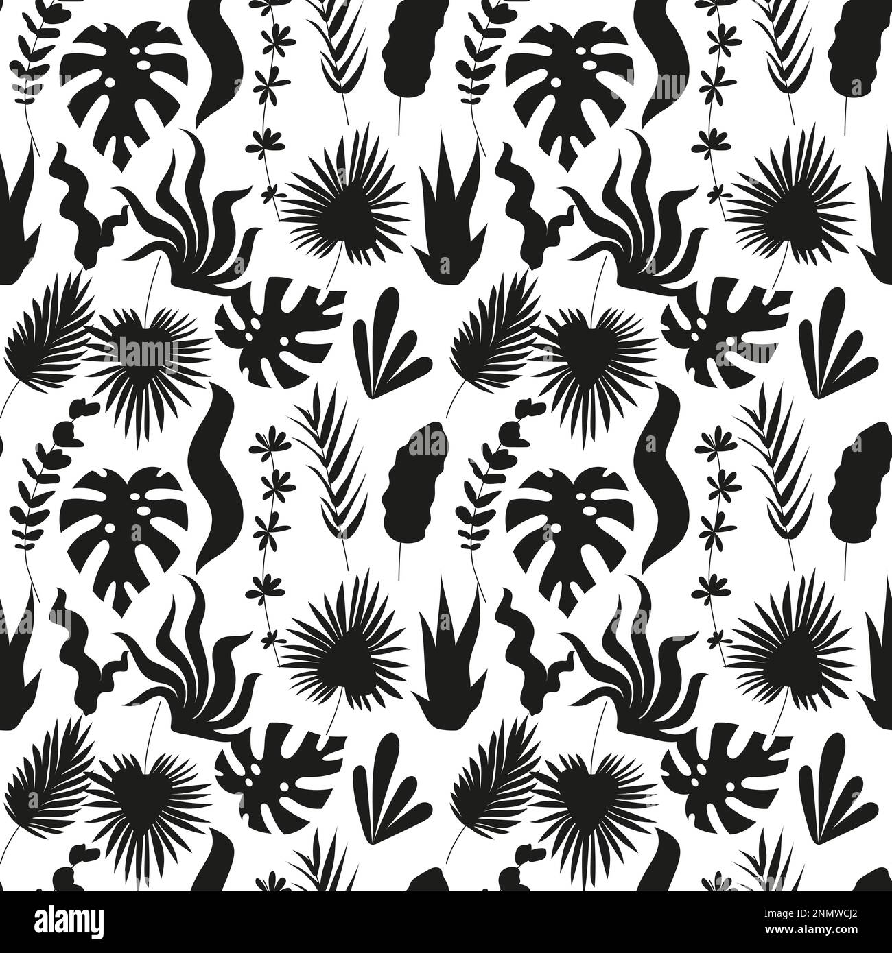 Seamless pattern with monochrome tropical palm leaves Stock Vector ...