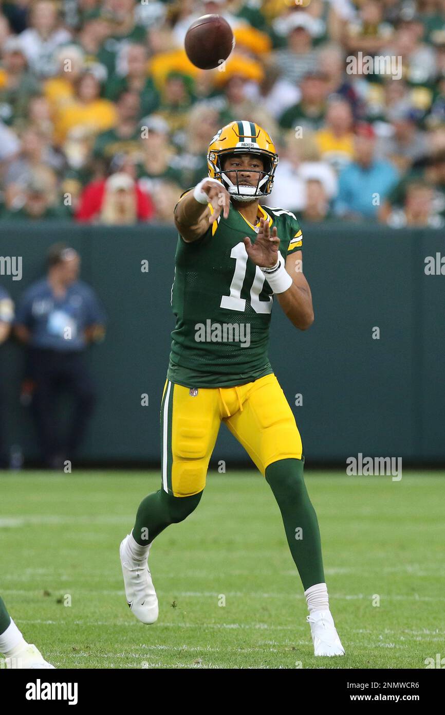 GREEN BAY, WI - AUGUST 14: Green Bay Packers long snapper Hunter Bradley  (43) leads the team downfield during a game between the Green Bay Packers  and the Houston Texans at Lambeau