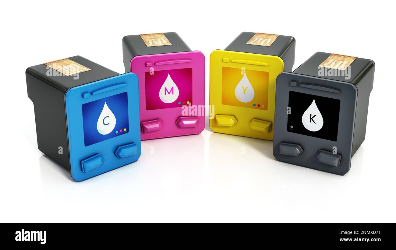 Inkjet printer spare cartridges isolated on white background. 3D illustration Stock Photo Alamy