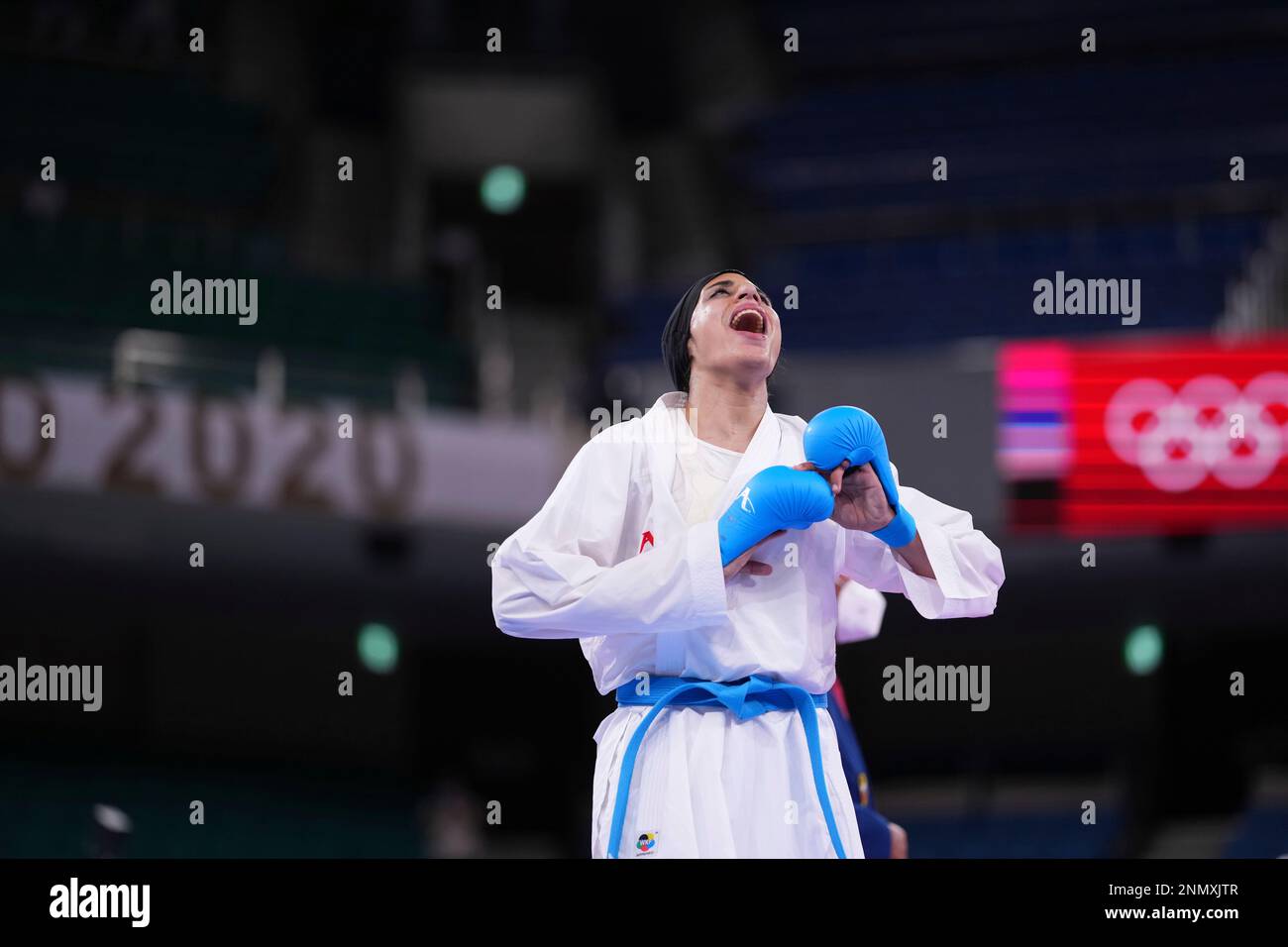 Egypt S Abdelaziz Feryal Reacts After Winning The Women S Kumite 61kg Gold Medal Bout Against