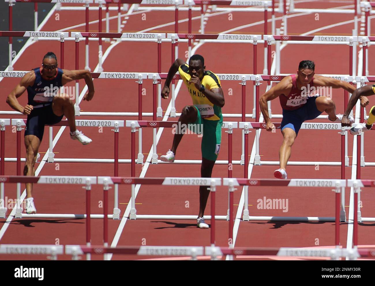 PARCHMENT Hansle (C, 7) of Jamaica competes during the Men's 100m Hurdles Final at National