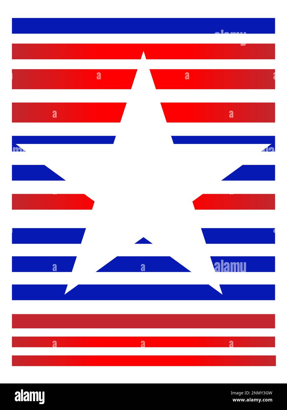 White star on blue red striped background. American flag symbols frame