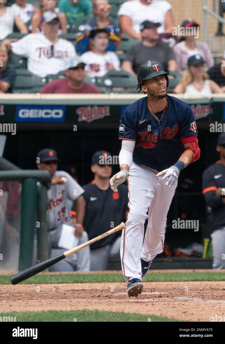 MINNEAPOLIS, MN - JULY 9: Shortstop Nick Punto #8 of the Minnesota Twins  stands ready in position against the New York Yankees at Hubert H. Humphrey  Metrodome on July 9, 2008 in