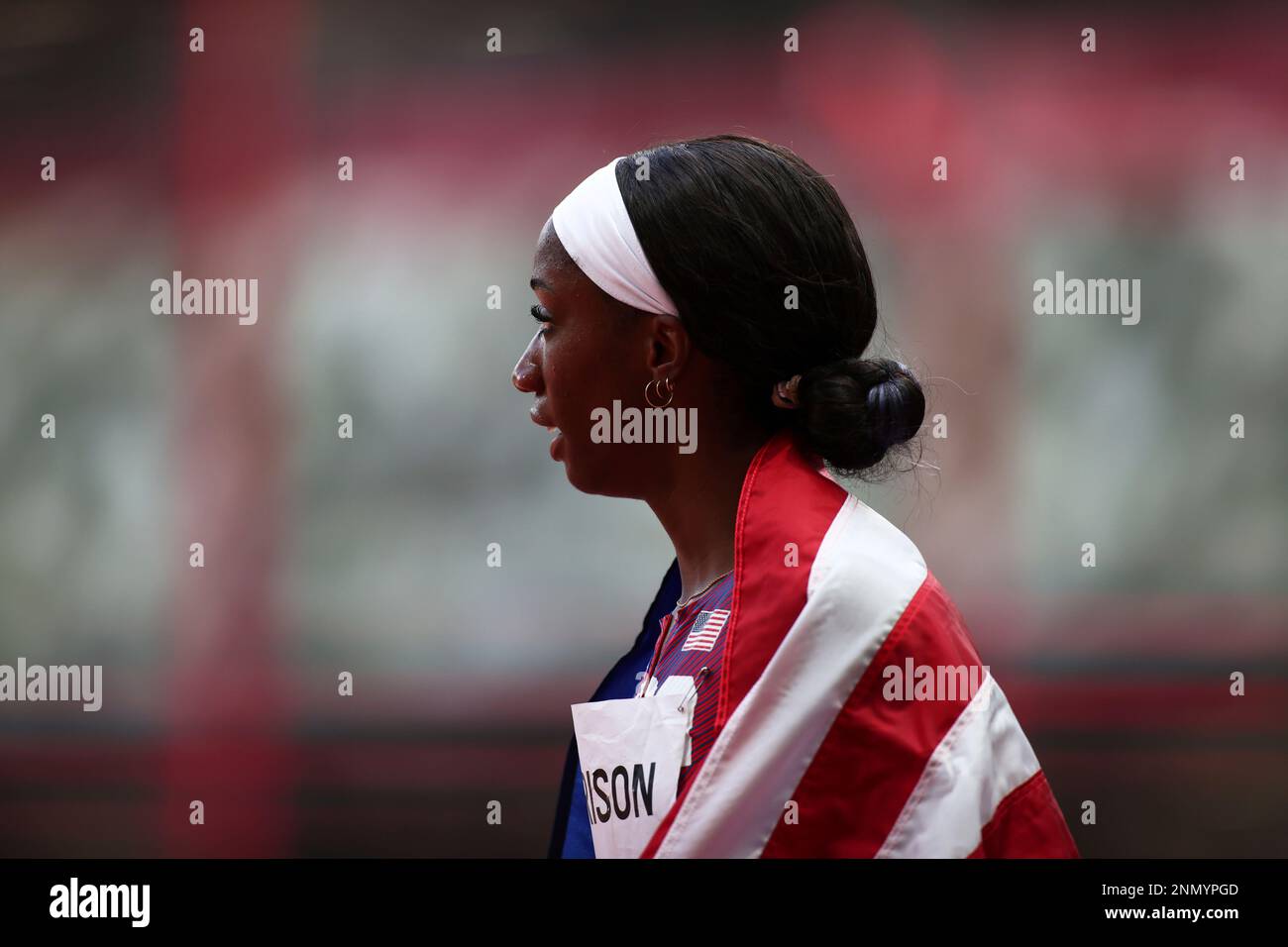 Usas Harrison Kendra Celebrates After Placing 2nd In The Womens 100m Hurdles Final In Tokyo